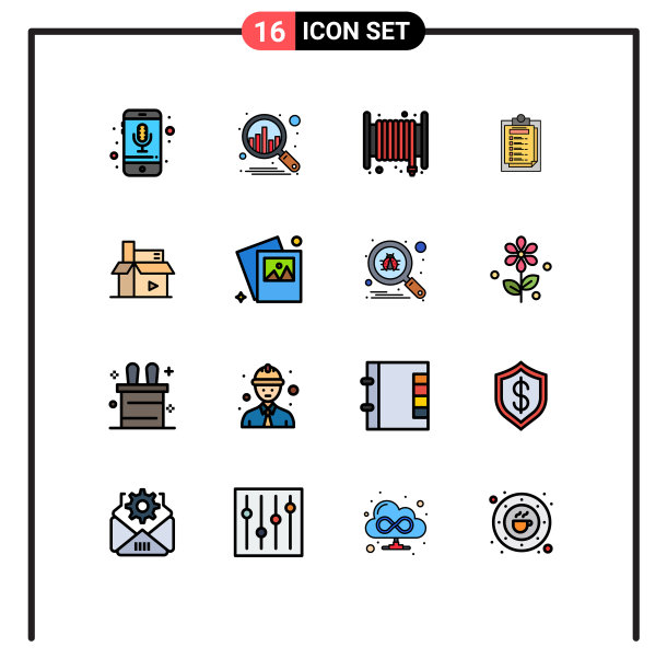 包装16个现代平色填充线条标志图片下载