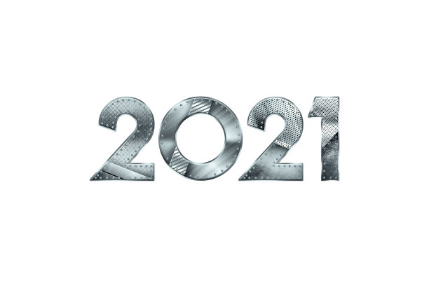 2021设计，新年传单字母2021与金属数字隔离在白色背景。概念新年横幅，网站标题，现代排版。3D插图，3D渲染。图片下载