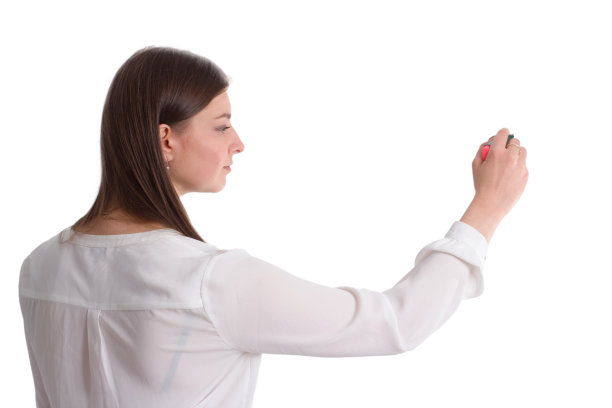 一个年轻的女商人，背景孤立的白色图片下载