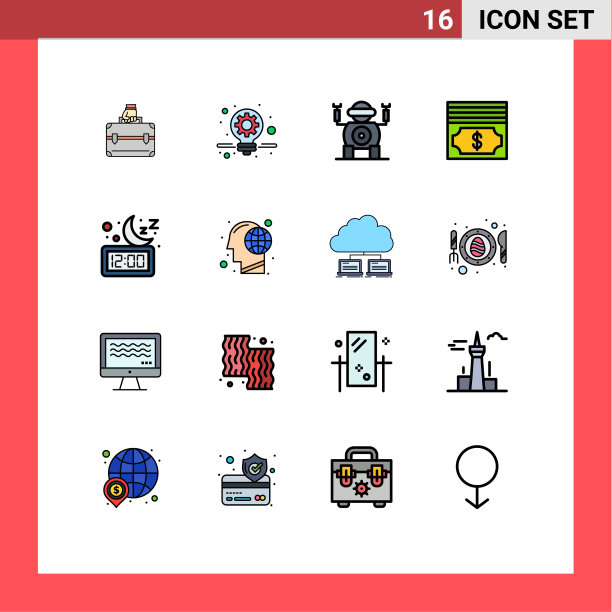 包装16个现代平色填充线条标志图片下载