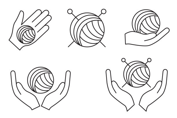 设置手工的图标。球的线程。手工制作的概念。针织的象征。矢量线插图孤立在白色背景。图片下载