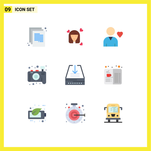 9个通用的平面颜色标志标志收件箱图片下载