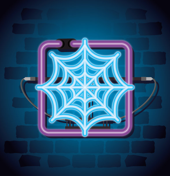 万圣节霓虹灯与蜘蛛网图片下载