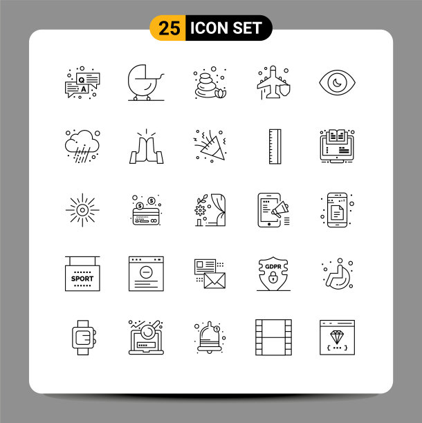 通用图标符号组25个现代线条图片下载