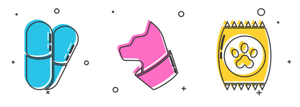 为宠物设置狗、药、猫和袋装食品图片下载