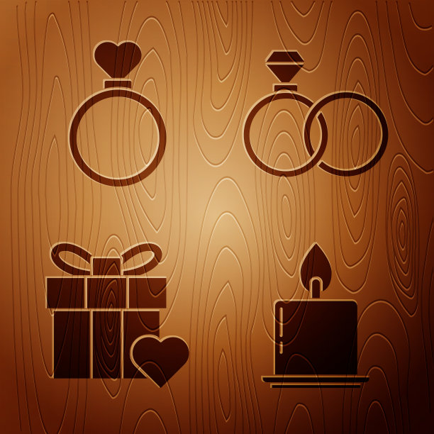 设置燃烧蜡烛，结婚戒指礼盒和图片下载