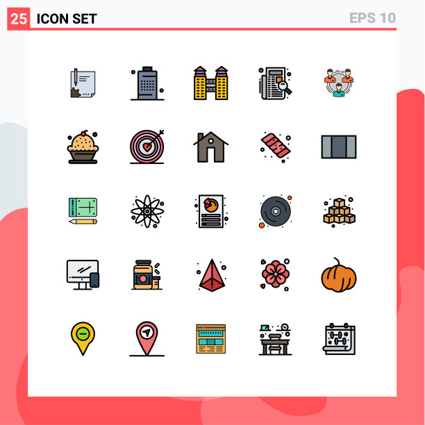 包装25个现代填充线平面颜色的标志图片下载