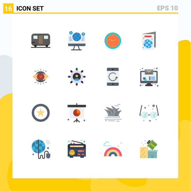 包装16个现代平面颜色的标志和符号图片下载