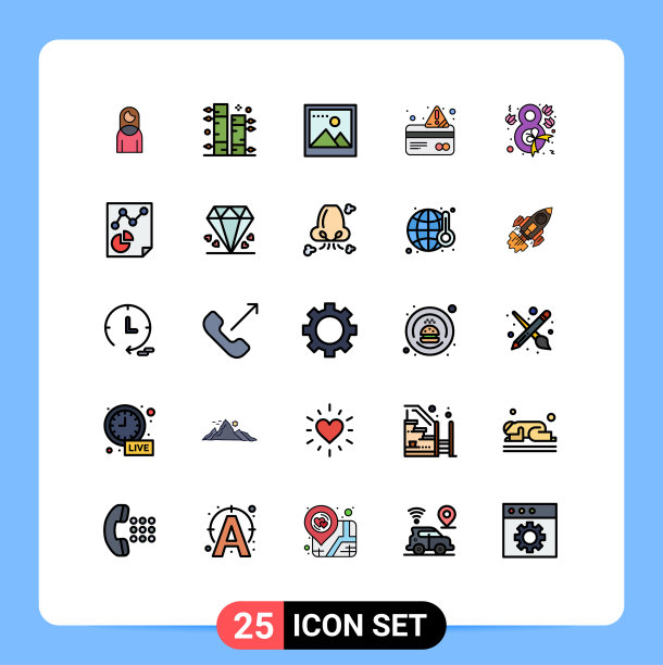 包装25个现代填充线平面颜色的标志图片下载