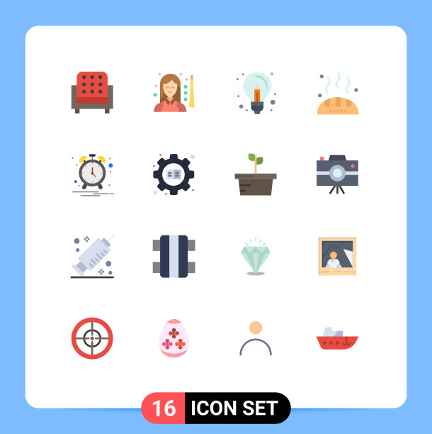 包装16个现代平面颜色的标志和符号图片下载