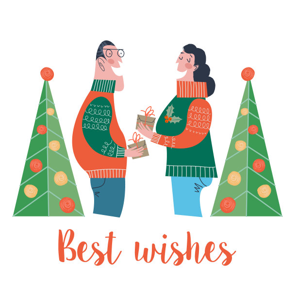 男人和女人互赠礼物。矢量插图。图片下载