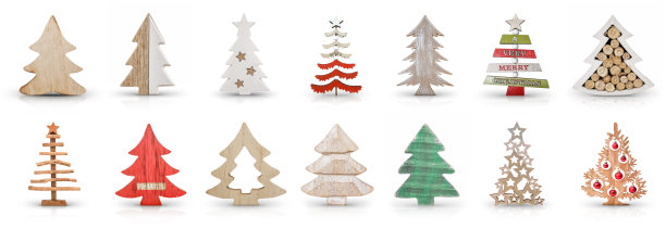 木制圣诞树装饰集图片下载