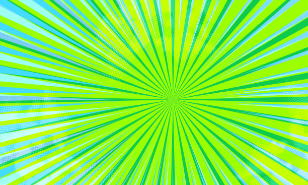 漫画抽象模板与黑暗射线和半色调幽默效果的绿色径向背景。图片下载