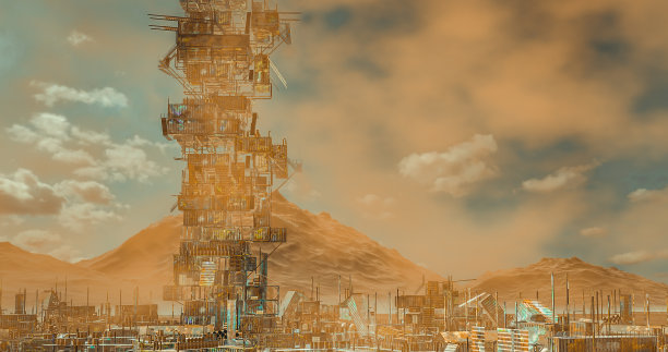 世界末日后的集装箱城市未来世界充满了干旱，灰尘，炎热和战争图片下载