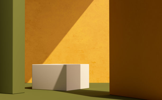 产品设置平台抽象的极简几何，最小的内部，对象放置，抽象的背景房间，3d渲染，图片下载