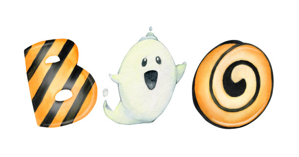 嘘。万圣节横幅背景与cast。刻字、海报、地图设计概念。水彩插图，在一个孤立的背景。图片下载