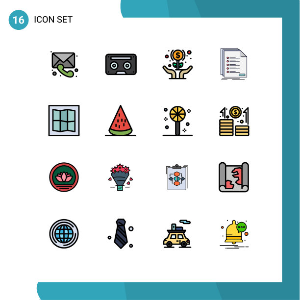 设置16商业平面彩色填充线条包图片下载