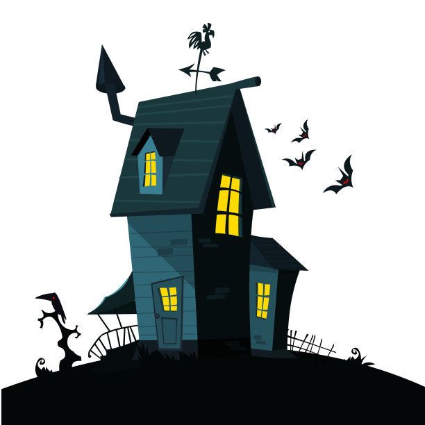 卡通闹鬼的老房子。矢量插图孤立图片下载