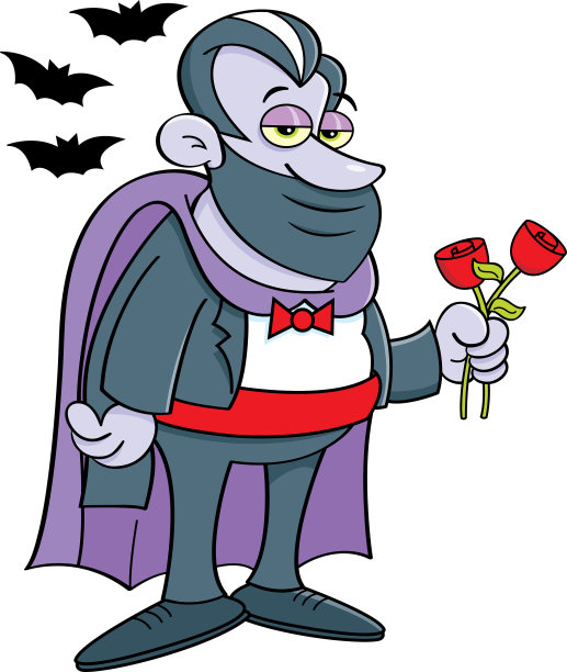 卡通吸血鬼戴着面具，周围都是蝙蝠。图片下载