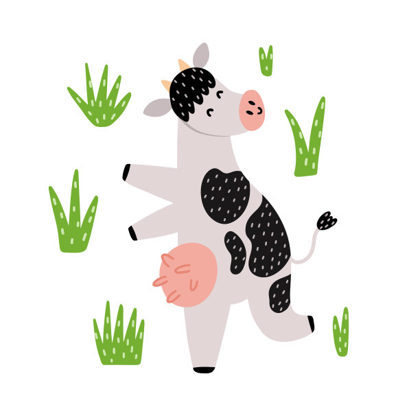 可爱的舞蹈黑白奶牛卡通农场图片下载