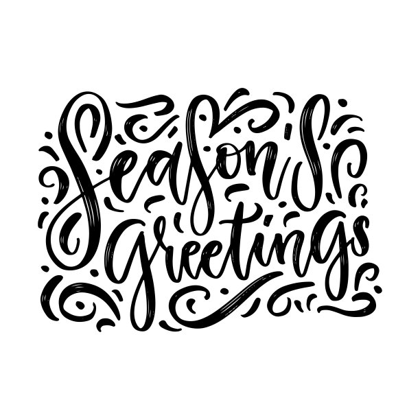 季节的问候向量毛笔书法与繁盛孤立在白塔背景上。漂亮的装饰笔刷字母头。图片下载