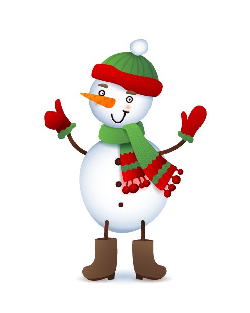 向量可爱的雪人。圣诞快乐的插图与滑稽微笑的雪人。卡通人物白色背景图片下载