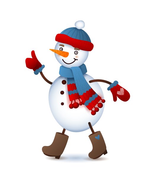 向量可爱的雪人。圣诞快乐的插图与滑稽微笑的雪人。卡通人物白色背景图片下载