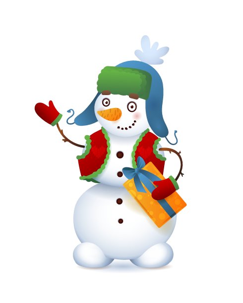 向量可爱的雪人。圣诞快乐的插图与滑稽微笑的雪人。卡通人物白色背景图片下载