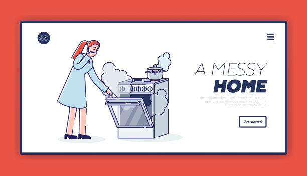 做饭时脏乱，登陆页的女人在做饭炉和烤箱在烟图片下载