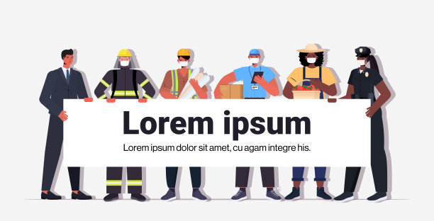 不同职业的混合种族的人们手持拷贝空间横幅庆祝劳动节的概念图片下载