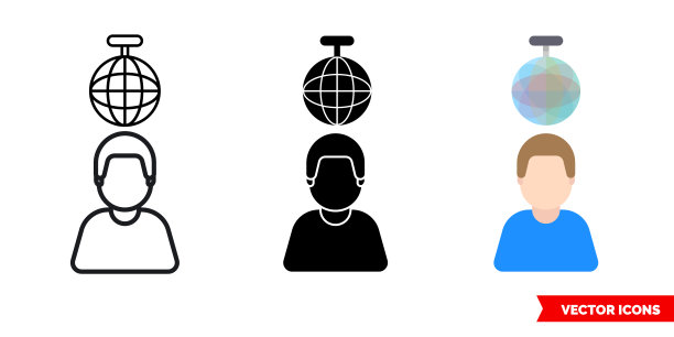 迪斯科男子图标3种类型的颜色，黑白，轮廓。孤立向量符号符号图片下载