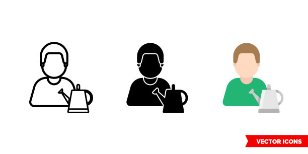 园丁图标三种颜色，黑色和白色，轮廓。孤立向量符号符号图片下载