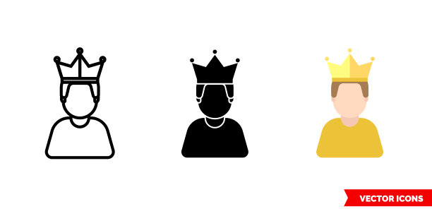国王王子的图标有三种颜色，黑白，轮廓。孤立向量符号符号图片下载