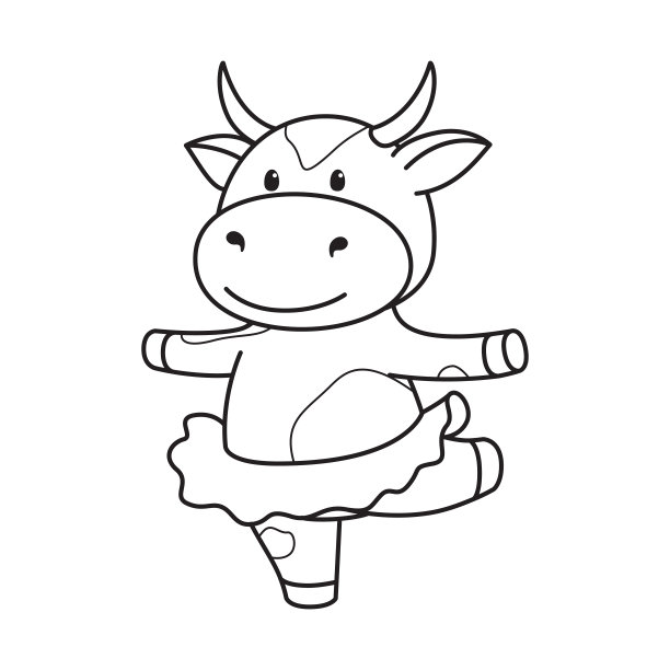 儿童的涂色页与可爱的公牛，母牛和公牛。根据中国或东方历法，牛是2021年的象征。准备打印矢量股票插图孤立在白色背景。图片下载