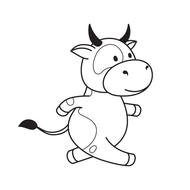 儿童的涂色页与可爱的公牛，母牛和公牛。根据中国或东方历法，牛是2021年的象征。准备打印矢量股票插图孤立在白色背景。图片下载