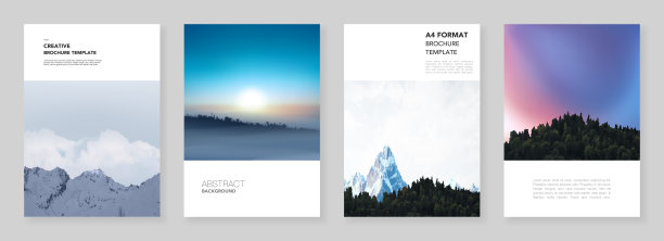 A4宣传册版式封面模板为传单传单，A4宣传册设计，展示，杂志，书籍。雾，早上日出，晚上日落。以山为背景的自然景观。图片下载