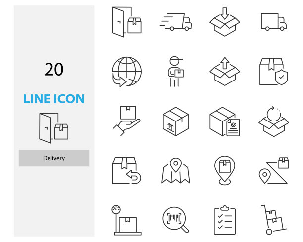 一套交付细线图标，框，航运，客户服务图片下载