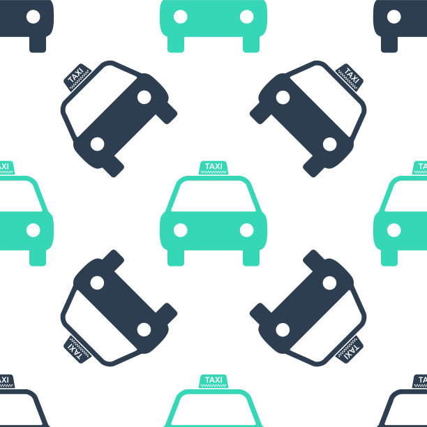 绿色出租车图标孤立无缝模式上的白色背景。向量图片下载