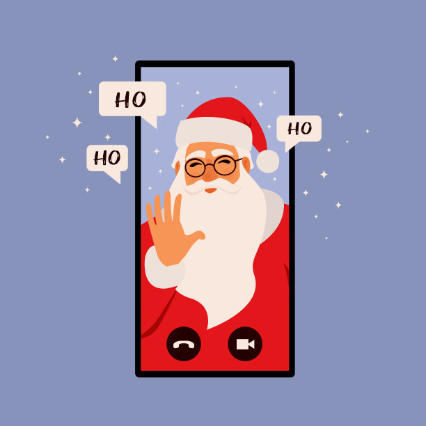 在线祝贺应用程序，圣诞概念插图。有圣诞老人的智能手机在打电话。平面插画风格。图片下载