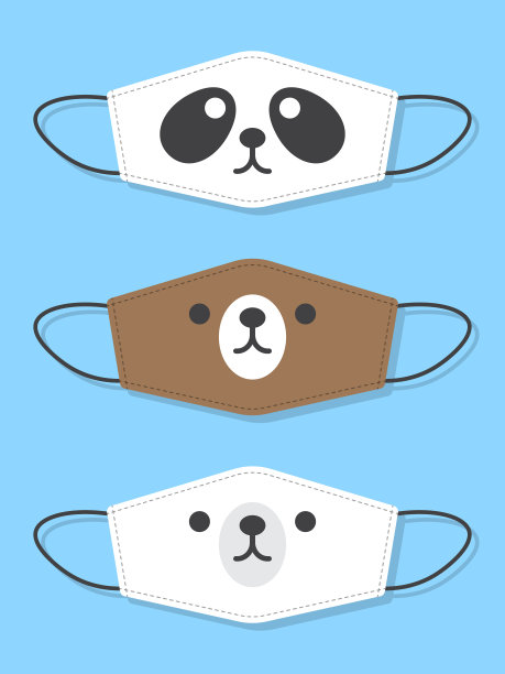 一套设计可重复使用的嘴巴孩子有趣的面具与熊的脸图片下载