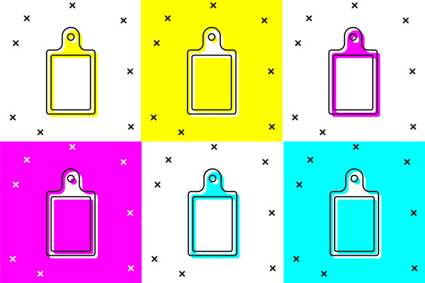 设置切割板图标孤立的颜色背景。切菜板的象征。向量图片下载