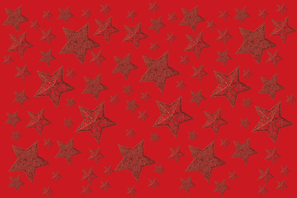 拼贴画，圣诞主题的明信片，红色的背景上刻有红色的星星。图片下载