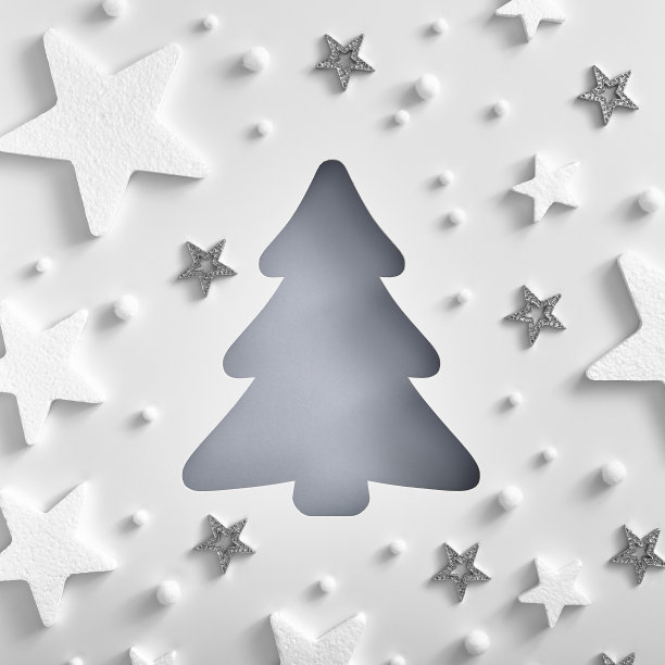 单色圣诞树形状与星星图案图片下载