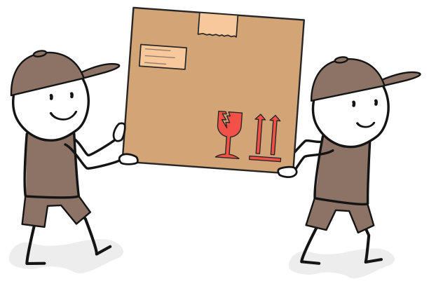 两个快递员送一个很重的包裹图片下载