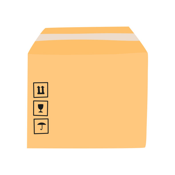 封闭纸箱包装交付盒与易碎标志手绘矢量插图。图片下载