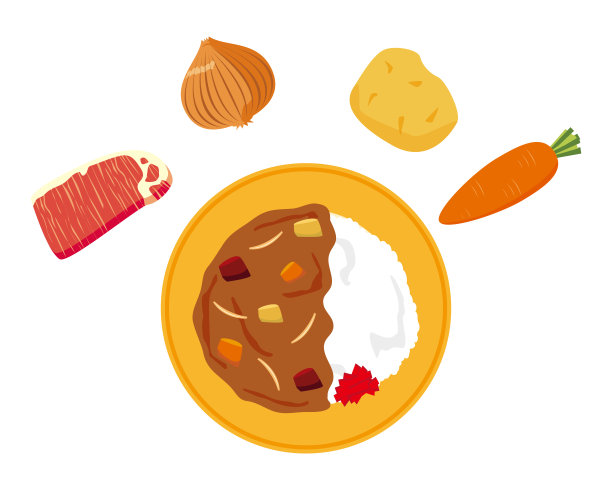 矢量插图咖喱饭与土豆和胡萝卜。图片下载