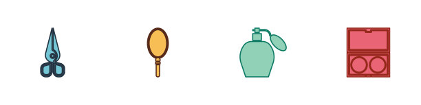 设置剪刀，手镜，香水和化妆粉与图标。向量图片下载