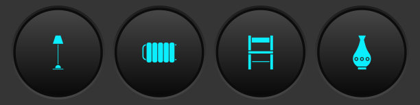 设置落地灯，暖气片，椅子和花瓶图标。向量图片下载