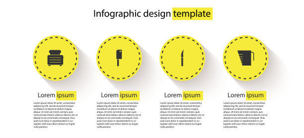 设置烤面包机，切肉刀，刀和量杯。业务信息模板。向量图片下载