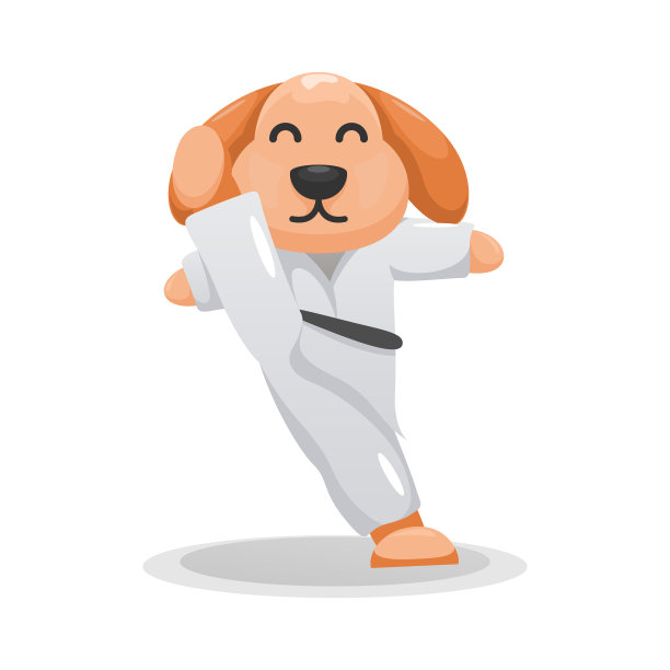 可爱的狗玩空手道卡通图片下载